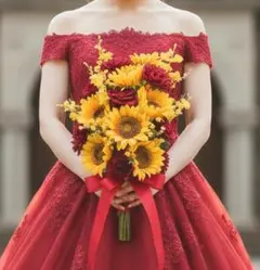 ひまわりのクラッチブーケ　アーティフィシャルフラワー　ブートニア付き新品