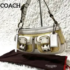 ✨美品✨COACH アクセサリーポーチ ハンドバッグ レザー ラフィア
