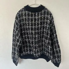 GORGE ツイード調 チェック柄 長袖ニット ブラック　ゴージ