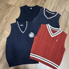 ケーブル編みVネックニットベスト4点セット