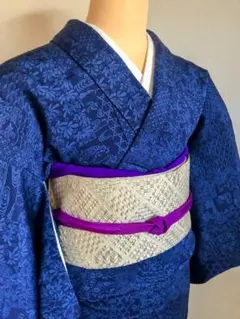 新品未使用 正絹 夏着物 絽 藍小紋 裄68 身丈164 夏帯プレゼント 新品未使用 正絹 夏着物 絽 藍小紋 裄68 身丈164 夏帯プレゼント
