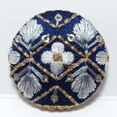 インド刺繍　№2828　ネイビー花　㊳ミリ