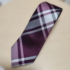 ボルドー　グレー　チェック柄　ネクタイ　スーツセレクト シルク100%
