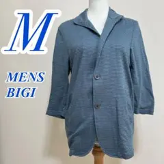 MEN'S BIGI メンズビギ ブルー ジャケット M 総柄 綿 麻 ポリのサムネイル
