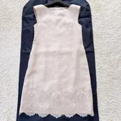 クリ済✨フォクシー リネンワンピース 裾レース 刺繍 38 ベージュ系 ひざ丈