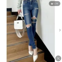 GYDA M/W MANY RIPPED スキニーデニムパンツ　M