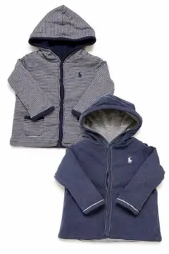 ラルフローレン　フード付きトレーナー　70〜75 ネイビー×ストライプ