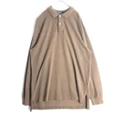 3209 90s ポロ　ラルフローレン　刺繍　ロゴ　長袖　ポロシャツ　茶