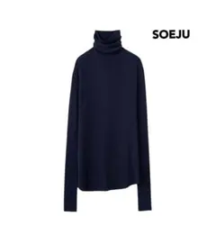 【人気ネイビー】美品✨SOEJU カシミヤ混タートルネックカットソー リブ 薄手