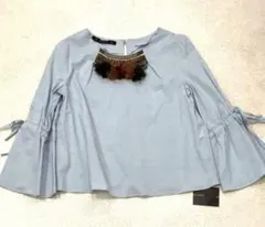 新品　ZARA トップス　ブラウス　タッセル　シャツ　ブルー