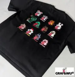 豪華フル刺繍 GRAF&WU 招き猫×十二支 干支 刺繍 Tシャツ ブラック Mのサムネイル