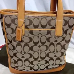 美品✨ コーチ トートバッグ キャンバス×レザー 茶 6092