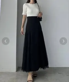 未使用　Louere ハイウエストチュールドッキングフレアスカート ブラック