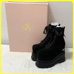 新品同様 箱付 ミシェルマカロン 厚底 レースアップ ショート ブーツ M 黒