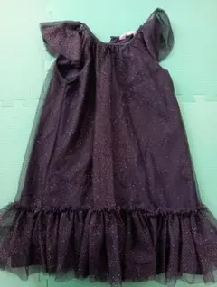 H&M ダークパープル フリルノースリーブワンピース