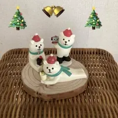 ミニ置物・コンコンブル クリスマス白クマ３点➕切り株