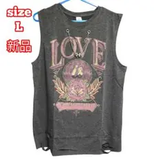 【新品】 ノースリーブ Tシャツ Lサイズ ダークグレー ウォッシュド加工