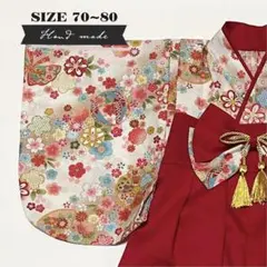 サイズ 70-80】ハンドメイド★ベビー袴　古典柄（蝶） × 赤