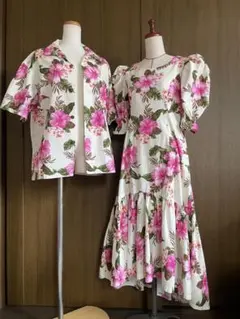 白大島 リメイク ペア✨✨アロハシャツL＆ワンピースМ♥ 白大島 リメイク ペア✨✨アロハシャツL＆ワンピースМ♥ - メルカリ