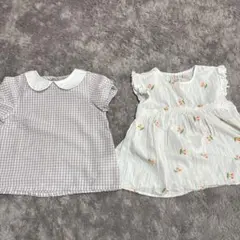 プティマイン　女の子 トップス ギンガムチェック さくらんぼ柄　ナチュラル