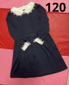 beams mini レースエリワンピース　ネイビー　120