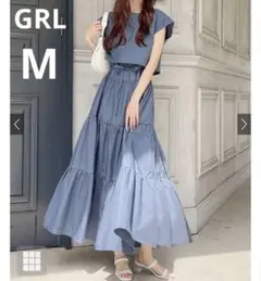 GRL 【リボンベルト付きティアードワンピース　フレンチスリーブブラウスセット】