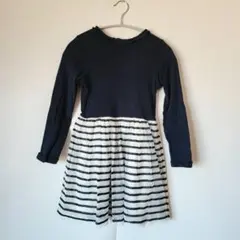 プチバトー チュール切替ワンピース 128cm 8ans ネイビー ボーダー