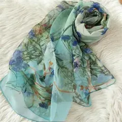 シフォン花柄ストール 春夏 ミント系 軽やかのサムネイル