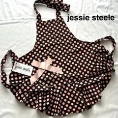 jessie steele エプロン ブラウン&ピンク　ポルカ　ドット柄 リボン