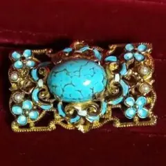 値下げ中✨ヴィンテージ美品❤️ターコイズブローチ フラワーモチーフ 縁起物