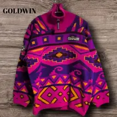 GOLDWIN 90s 総柄ニット ハーフジップ S ピンク×パープルのサムネイル