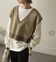 チルファー　chillfar 2wayショート丈サイドリボンニットベストベージュ