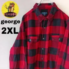 USA古着 george　ネルシャツ2XL　レッドブラックチェック
