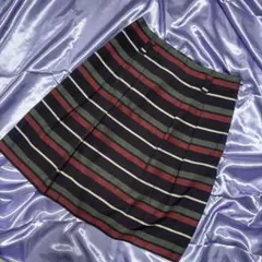 ミ*ー様 ストライプ プリーツスカート 膝丈 裏地あり