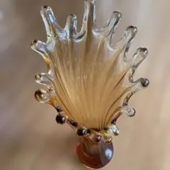 最終価格❣️琥珀色 ガラス花瓶 波状デザイン 約