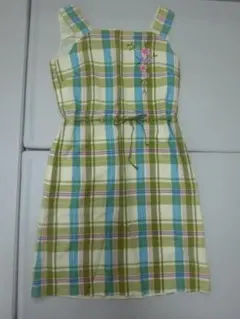 【peytonplace】チェック ワンピース M 刺繍 ノースリーブ 訳あり