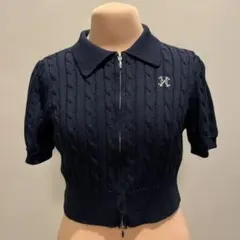 NICE CLAUP ネイビー ケーブルニット カーディガン 半袖