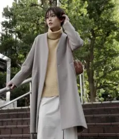 エヌ ナチュラルビューティーベイシック　アンゴラビーバーＶカラーレスコートグレー