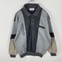 美品 ヴィンテージ SUNGRIA ニットポロシャツ スウェット 刺繡 灰色 L