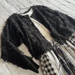 【新品】chocol raffine フリンジ　カーディガン ブラック