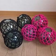 ガラス浮き玉 ガラス玉 黒ピンクx ５