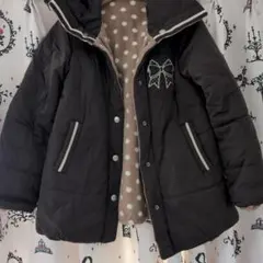 リボン刺繍付きダウンコート 茶色