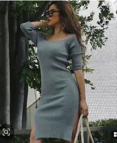 ニットワンピース スリットカーキ ／GYDA