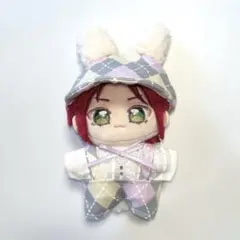 ぬい服　12㎝ぬいぐるみサイズ　いつぬい　耳付き帽３点セット　アーガイル柄うさぎ