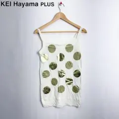 送無■程度良好【ケイハヤマプリュス】ドットプリントタンクトップ 日本製ホワイトFのサムネイル