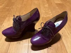 極美品 PRADAパープルレースアップウェッジブーティープラットフォームパンプスのサムネイル