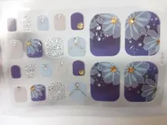 3Dジェルネイルシール  濃ブルー×シルバーラメ/フラワー