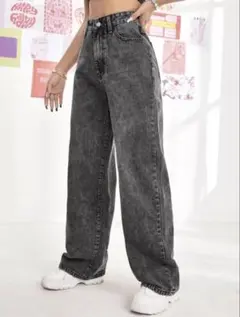 デニム ハイウエストワイドレッグジーンズ グレージーンズ