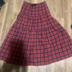 赤チェック スカート ロング