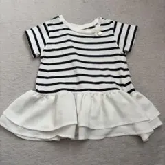 petit main シフォンフリル ネイビーボーダー半袖Tシャツ 100センチ